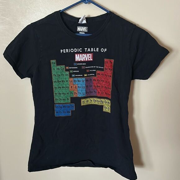 MARVEL Comics Super Hero Periodic Table of Elements Blue Short Sleeve Tee Shirt - Picture 1 of 5